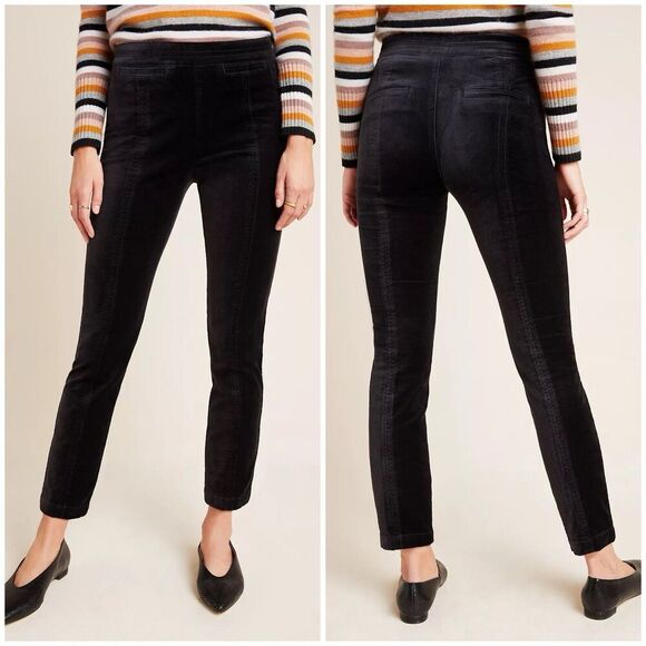 Anthropologie The Essential Velvet Slim Trouser Pants Size 14 Tall Black Velour - Picture 10 of 10